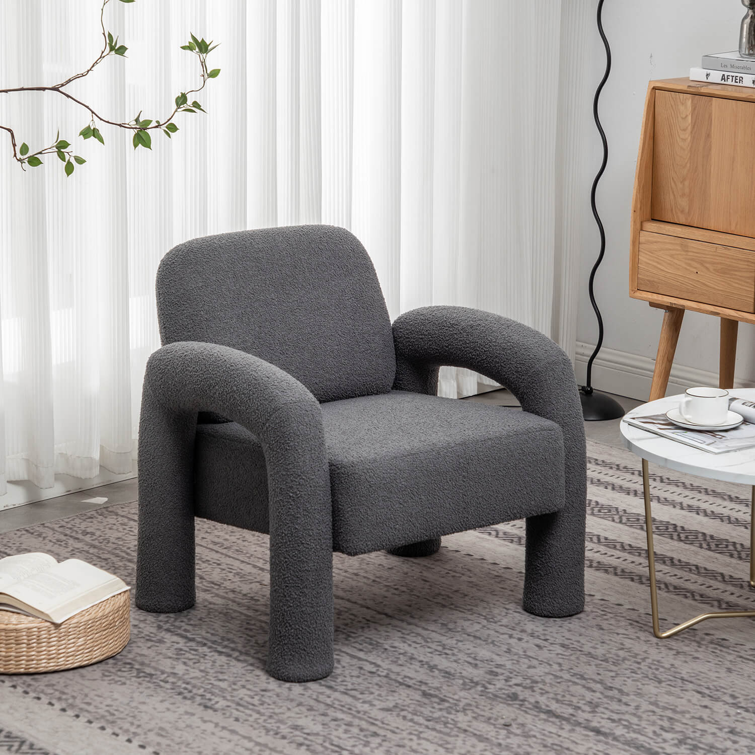 SEYNAR Modern Teddy Fabric Accent Chair with Sleek Legs (Single/Set of 2)