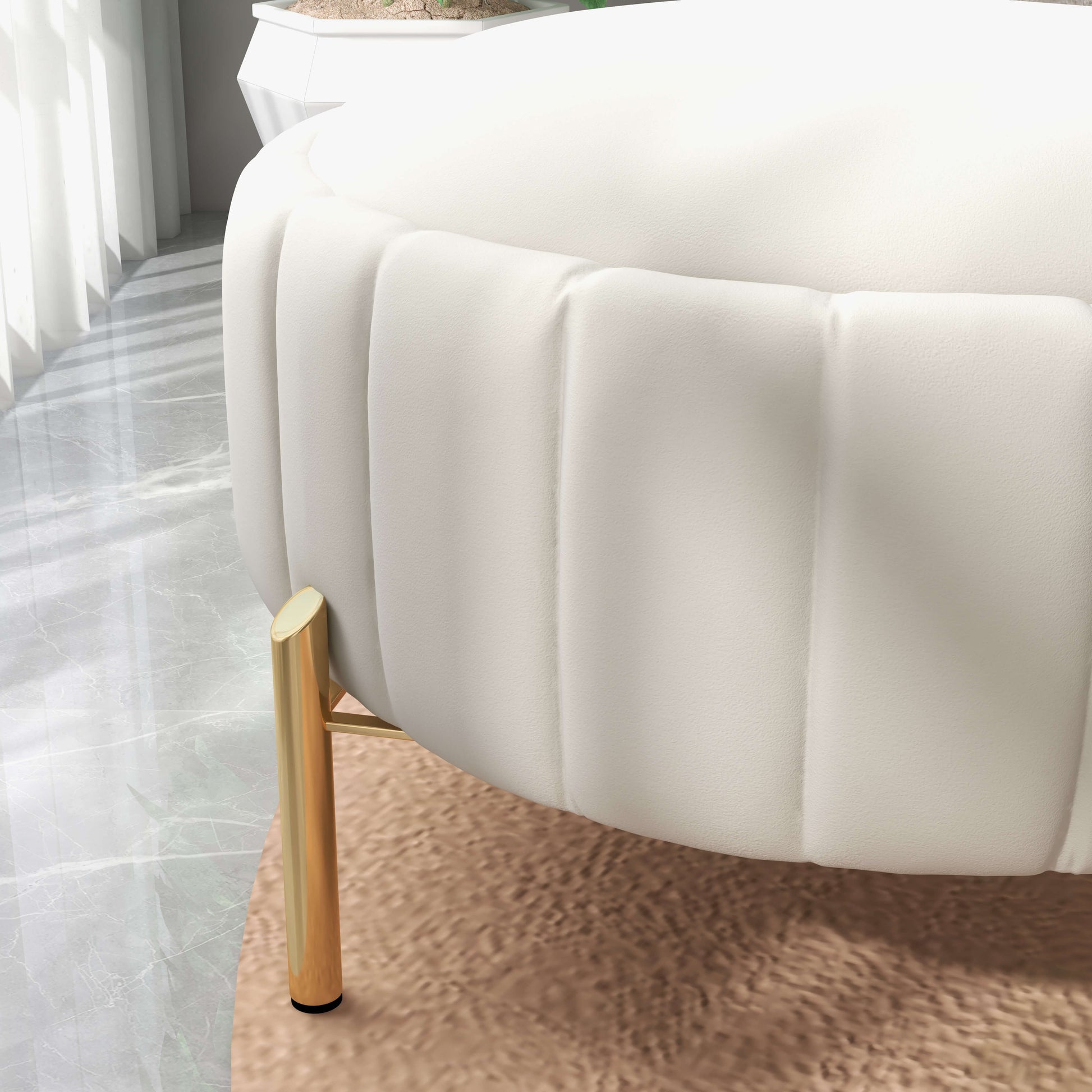 SEYNAR Modern Velvet Round Storage Ottoman with Gold Legs