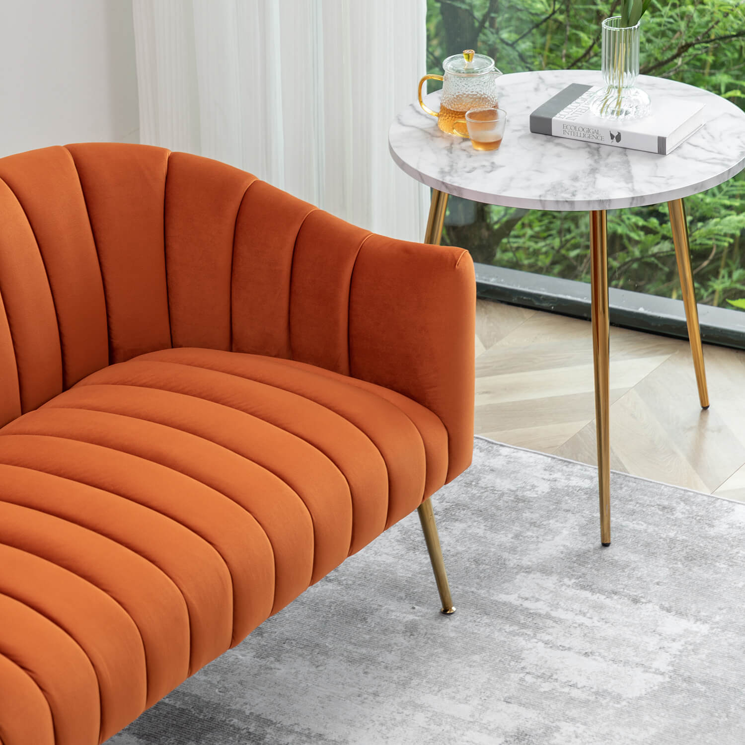 SEYNAR Modern Glam Comfy 50" Metal Legs Curved Sofa 2 Seaters Loveseat with Tufted Back