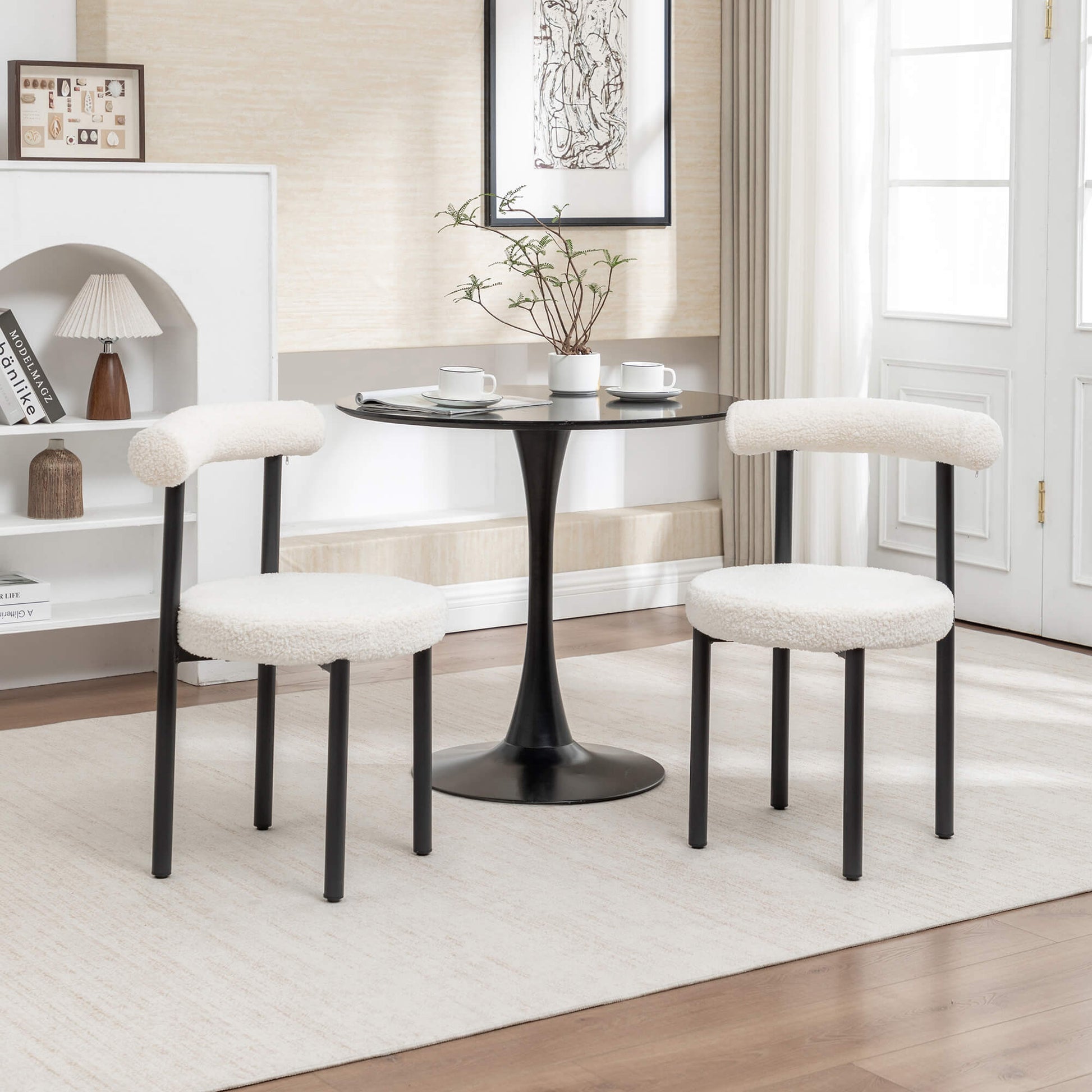 SEYNAR Modern Teddy Fabric Dining Chairs Set of 2/4/6, Minimalist Boucle Chairs