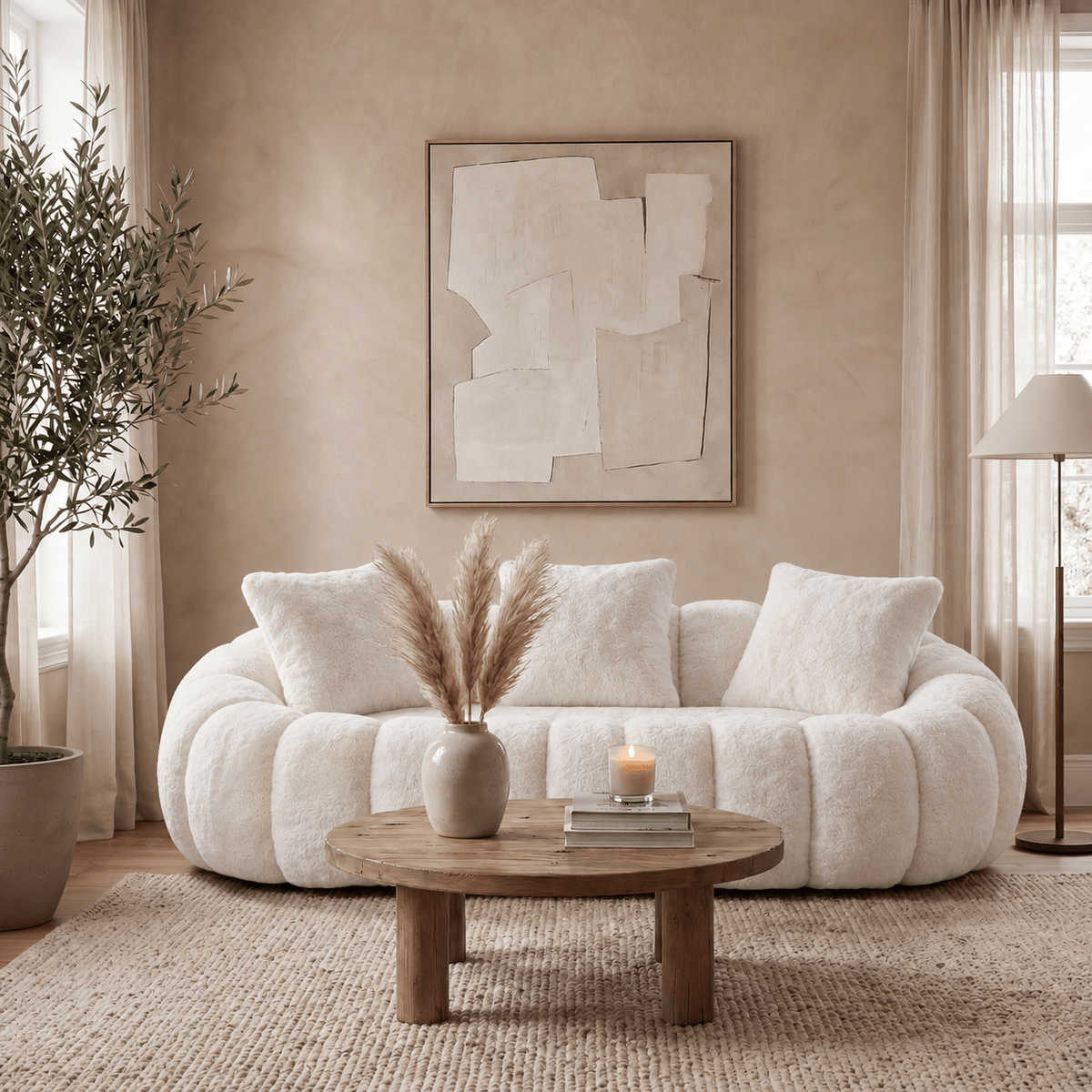 SEYNAR 75" Modern Loveseat Sofa with 3 Pillows, Cozy Faux Fur Double Couch for Living Room