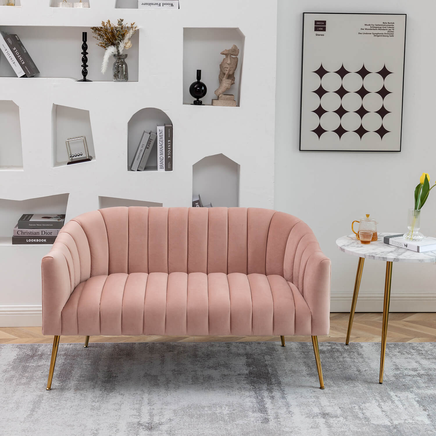 SEYNAR Modern Glam Comfy 50" Metal Legs Curved Sofa 2 Seaters Loveseat with Tufted Back