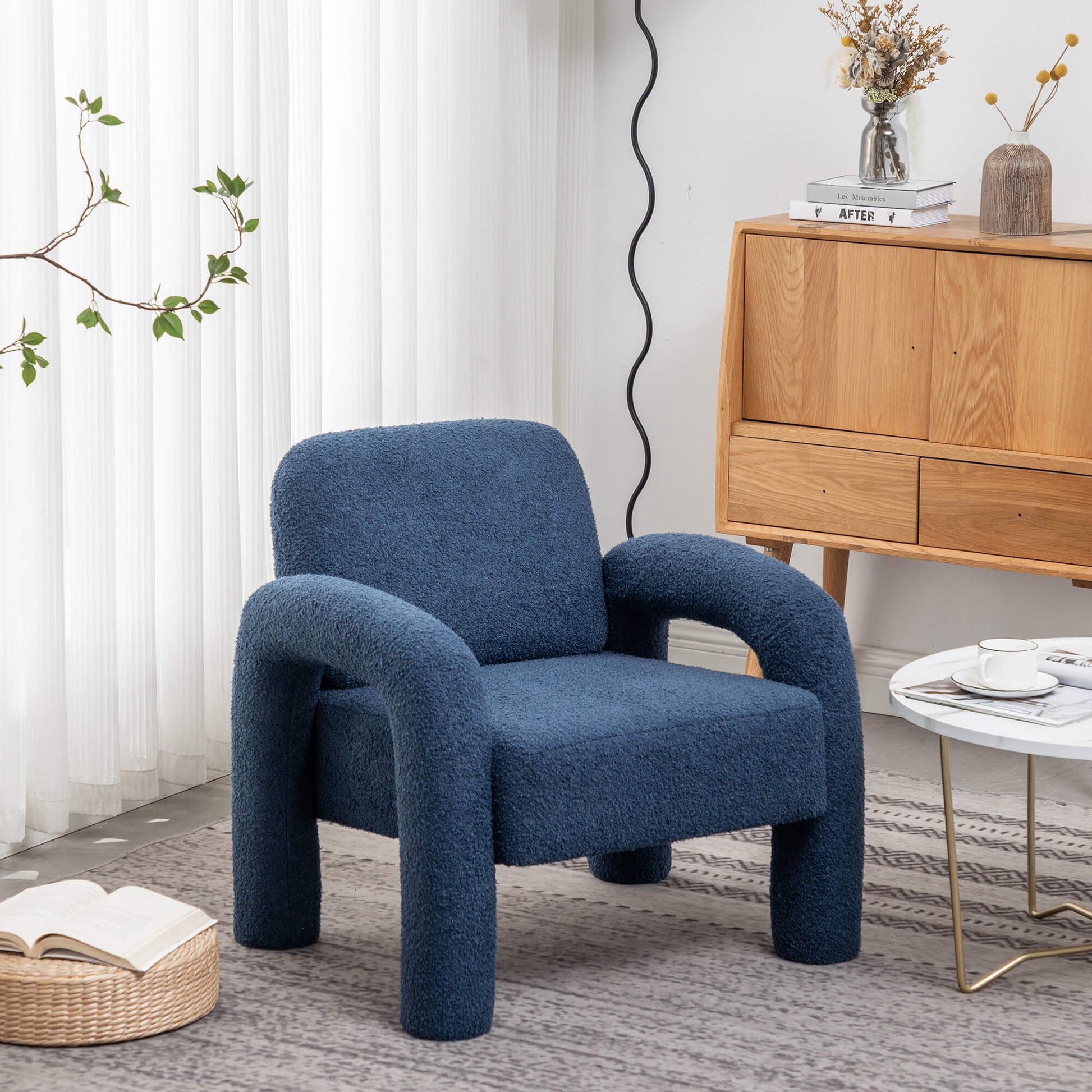 SEYNAR Modern Teddy Fabric Accent Chair with Sleek Legs (Single/Set of 2)