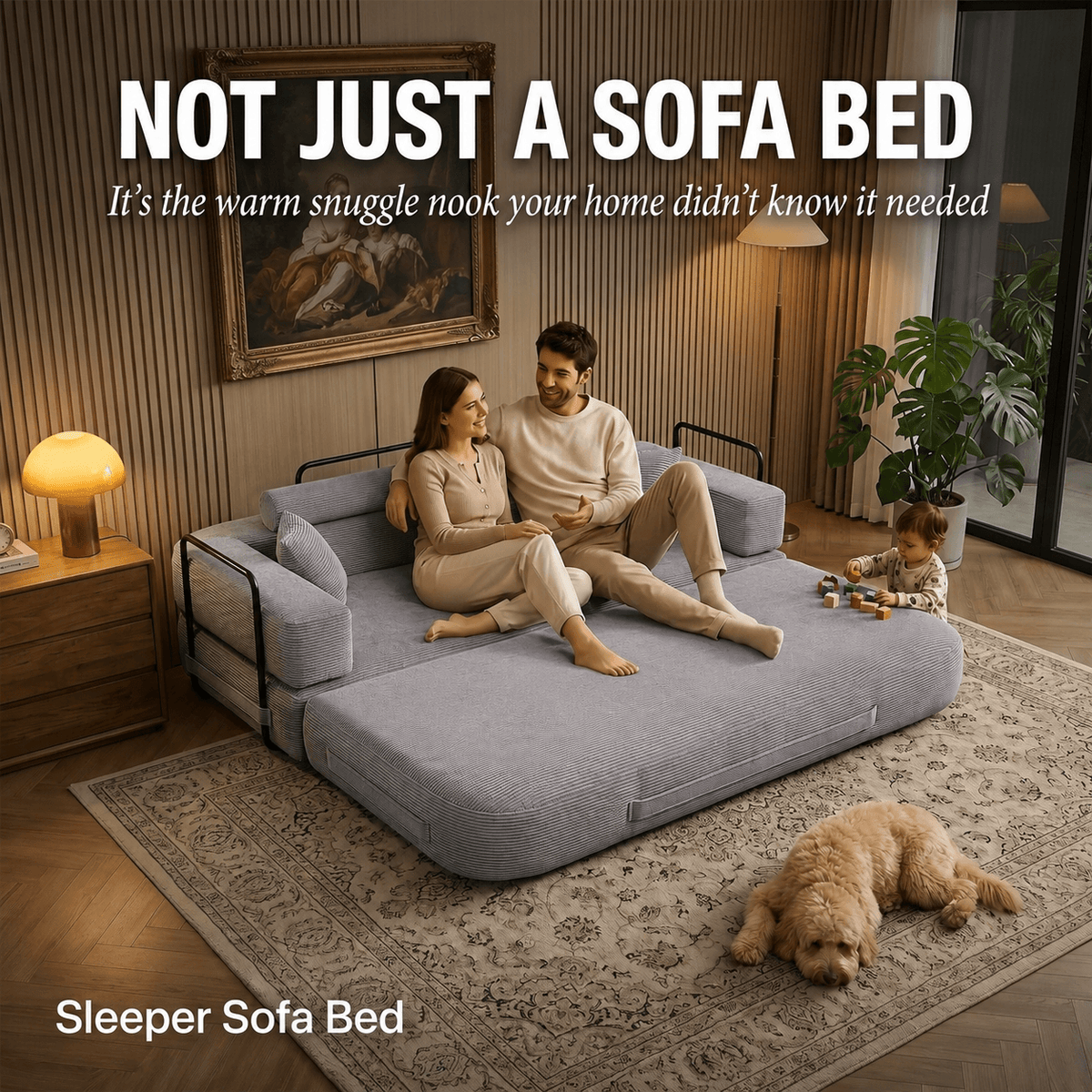 SEYNAR Corduroy Folding Sofa Bed, Memory Foam Compressed Sleeper Couch No Assembly
