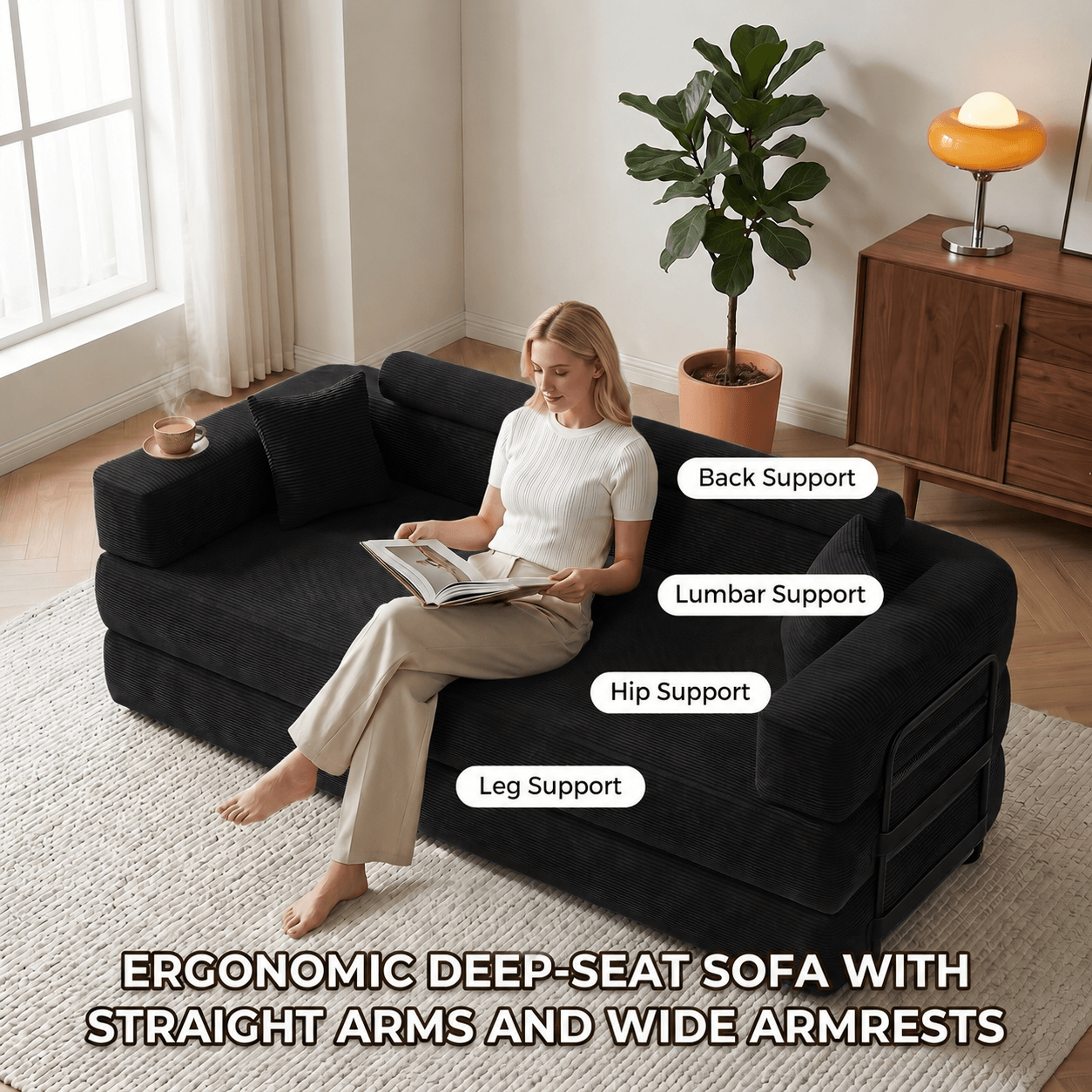 SEYNAR Corduroy Folding Sofa Bed, Memory Foam Compressed Sleeper Couch No Assembly