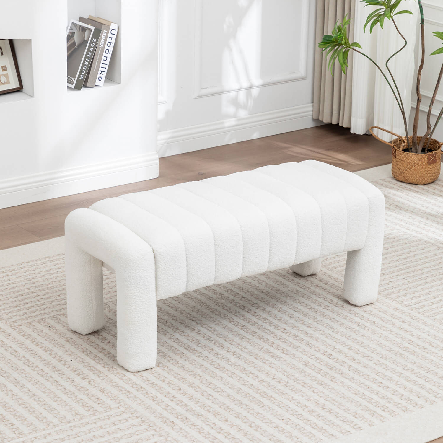 SEYNAR Modern Glam Teddy Velvet Fabric Rectangle Ottoman