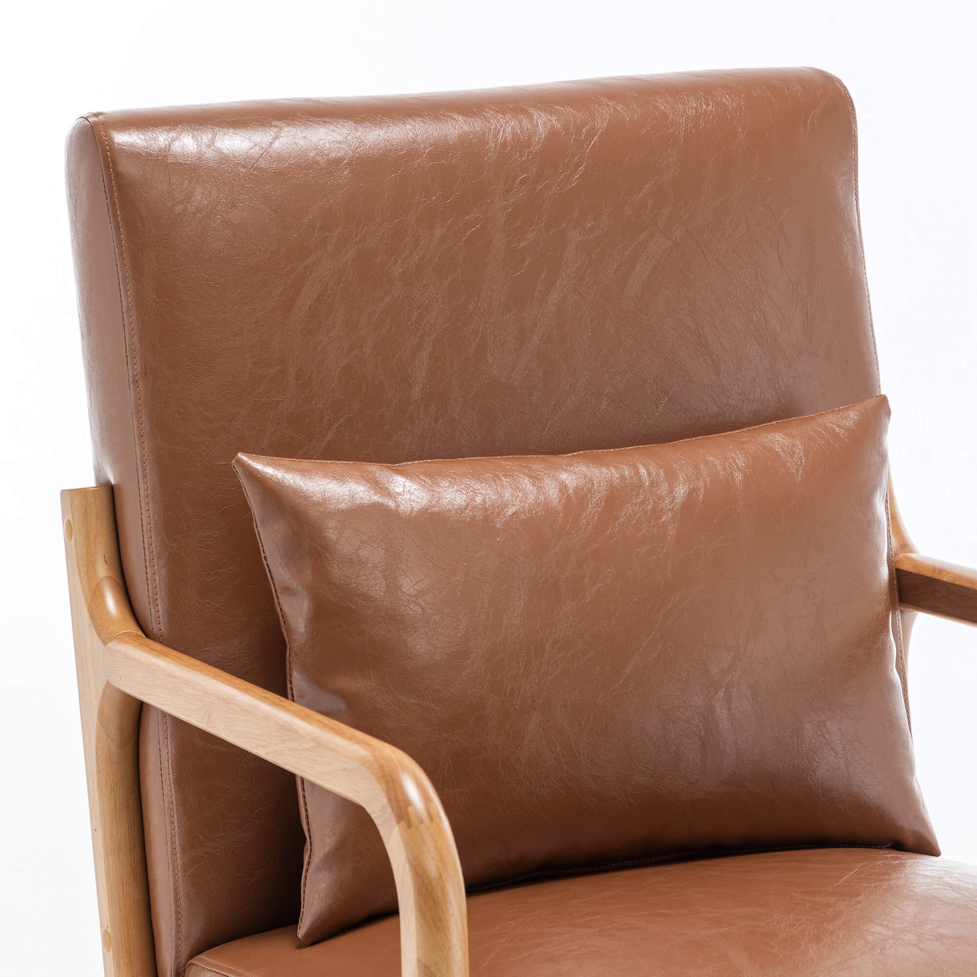 SEYNAR Mid-Century PU Leather Accent Chair with Lumbar Pillow(Single/Set of 2)
