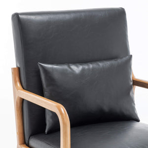 SEYNAR Mid-Century PU Leather Accent Chair with Lumbar Pillow(Single/Set of 2)