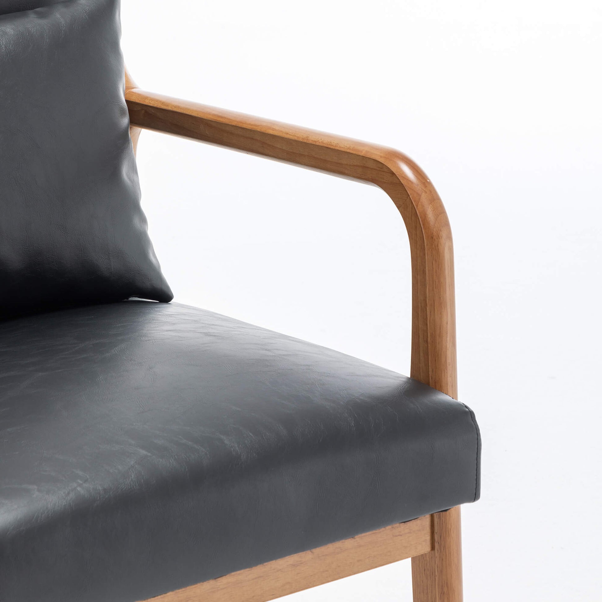 SEYNAR Mid-Century PU Leather Accent Chair with Lumbar Pillow(Single/Set of 2)
