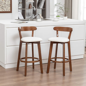 SEYNAR Modern 34.2" Bar Stools Set of 2/4, Solid Wood Barstools with Chenille Cushions & Round Footrest