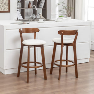 SEYNAR Modern 34.2" Bar Stools Set of 2/4, Solid Wood Barstools with Chenille Cushions & Round Footrest