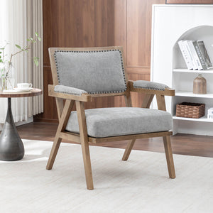 SEYNAR Rustic Mid-Century Chenille Accent Chair with Nailhead Trim and Wood Frame(Single/Set of 2)