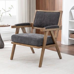 SEYNAR Rustic Mid-Century Chenille Accent Chair with Nailhead Trim and Wood Frame(Single/Set of 2)