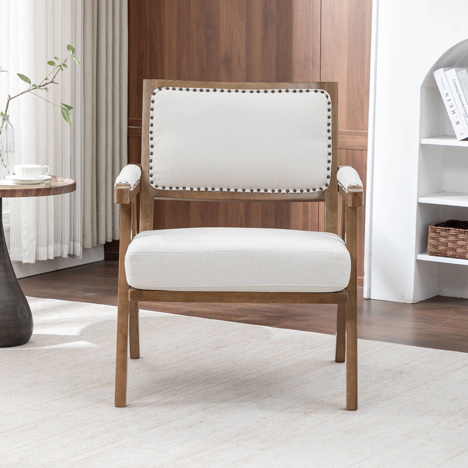 SEYNAR Rustic Mid-Century Chenille Accent Chair with Nailhead Trim and Wood Frame(Single/Set of 2)