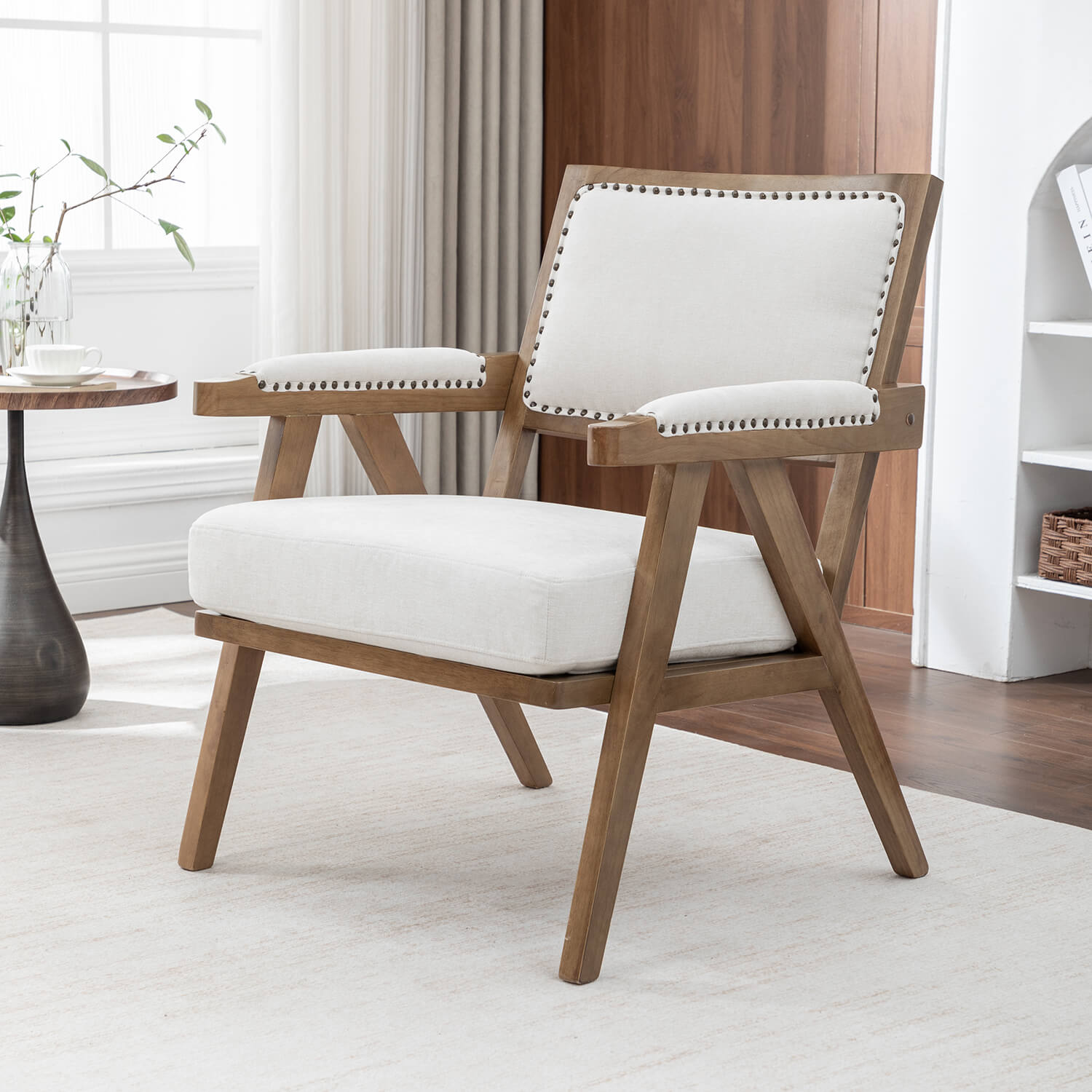 SEYNAR Rustic Mid-Century Chenille Accent Chair with Nailhead Trim and Wood Frame(Single/Set of 2)