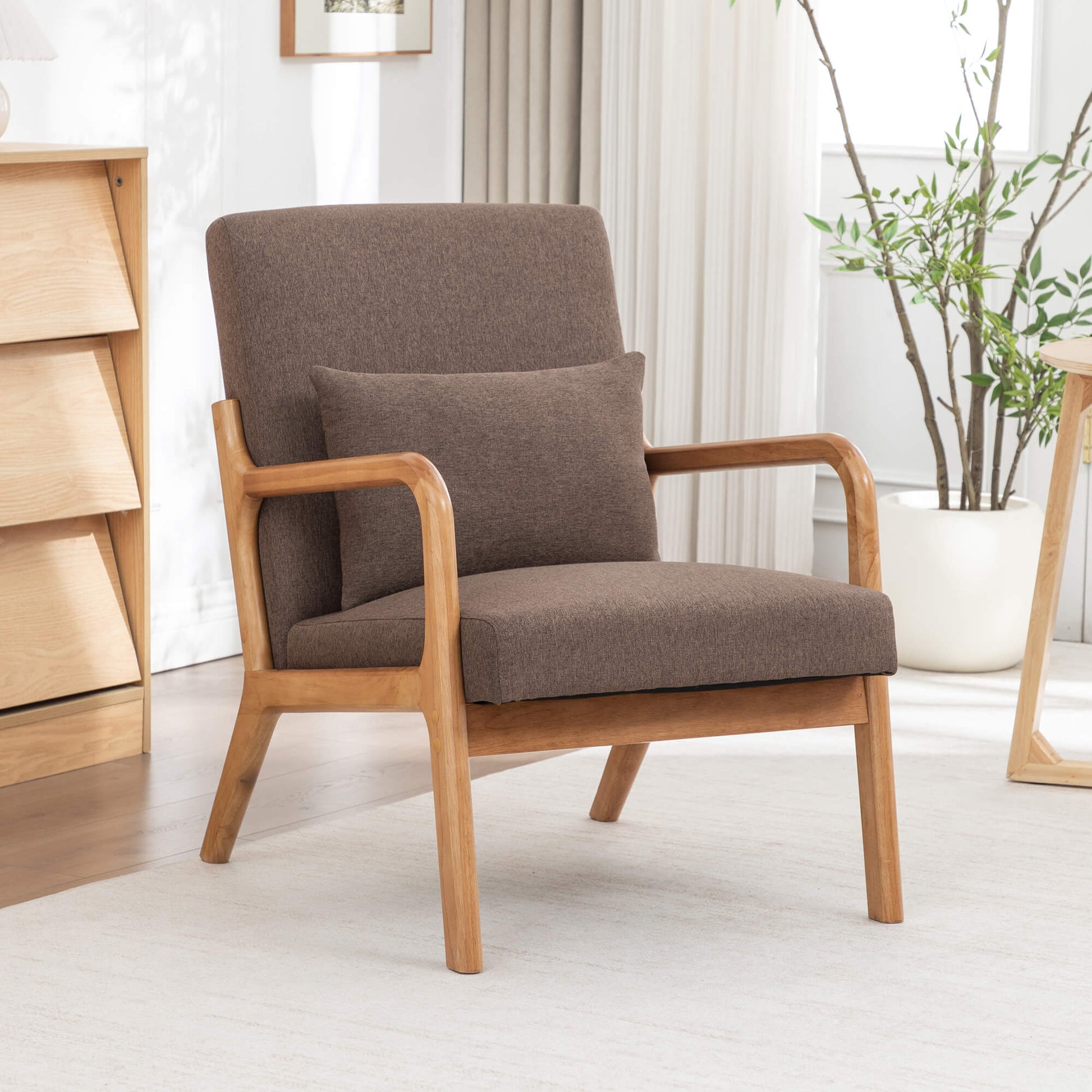 SEYNAR Mid-Century Modern Linen Accent Chair with Solid Wood Frame(Single/Set of 2)