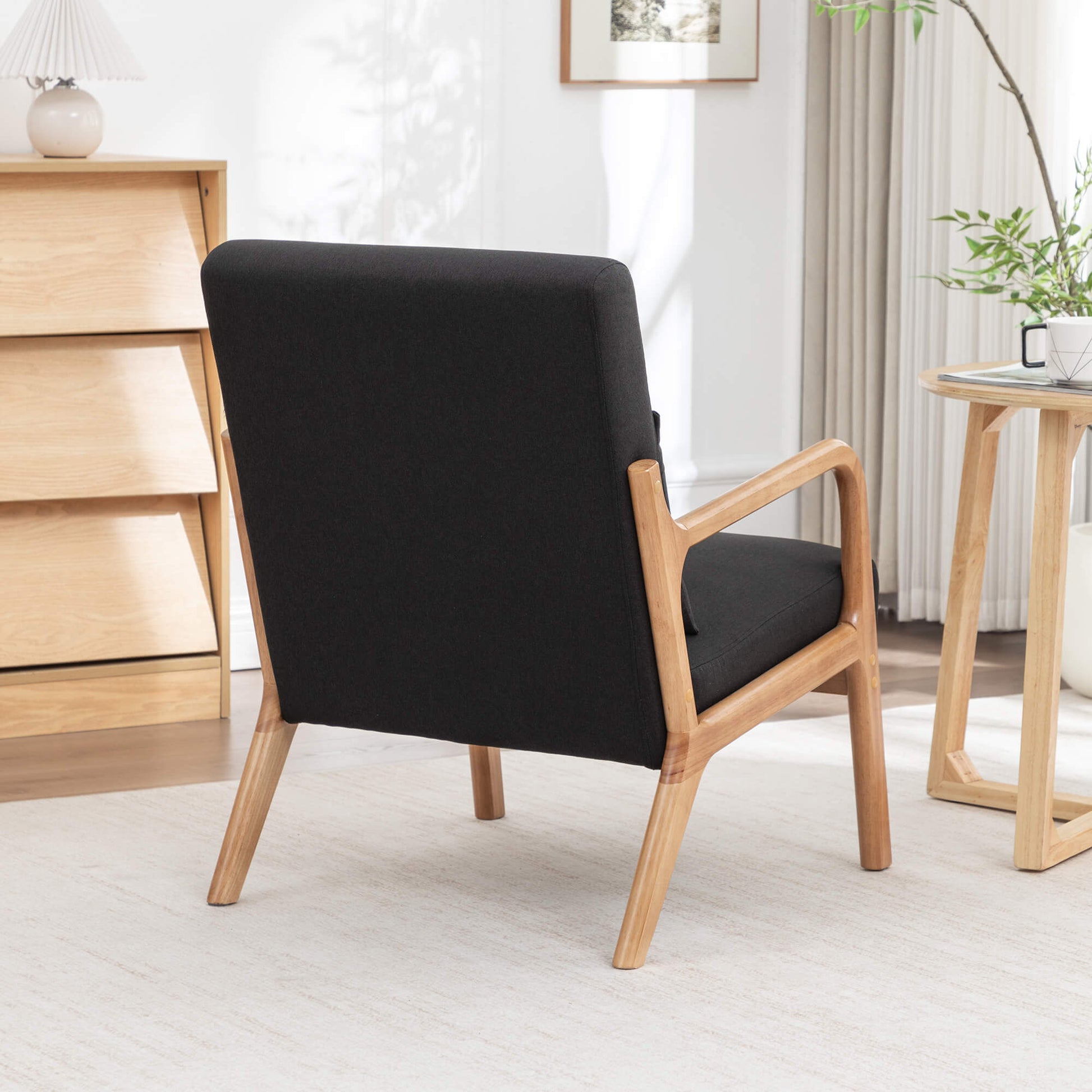 SEYNAR Mid-Century Modern Linen Accent Chair with Solid Wood Frame(Single/Set of 2)
