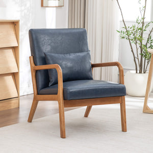 SEYNAR Mid-Century PU Leather Accent Chair with Lumbar Pillow(Single/Set of 2)