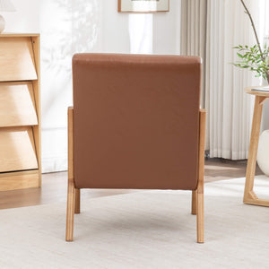 SEYNAR Mid-Century PU Leather Accent Chair with Lumbar Pillow(Single/Set of 2)