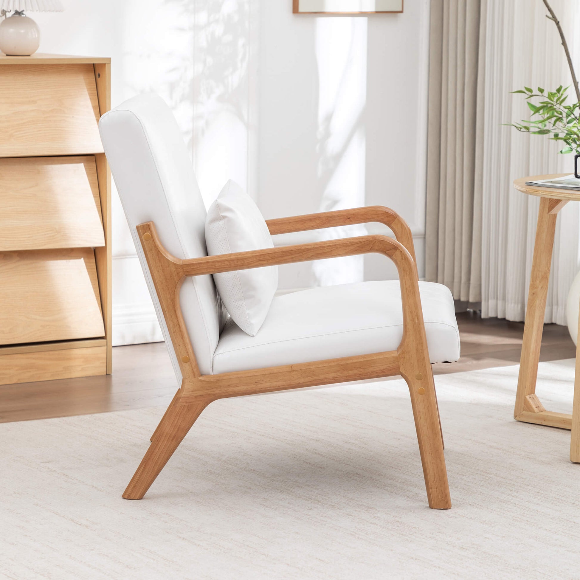SEYNAR Mid-Century PU Leather Accent Chair with Lumbar Pillow(Single/Set of 2)