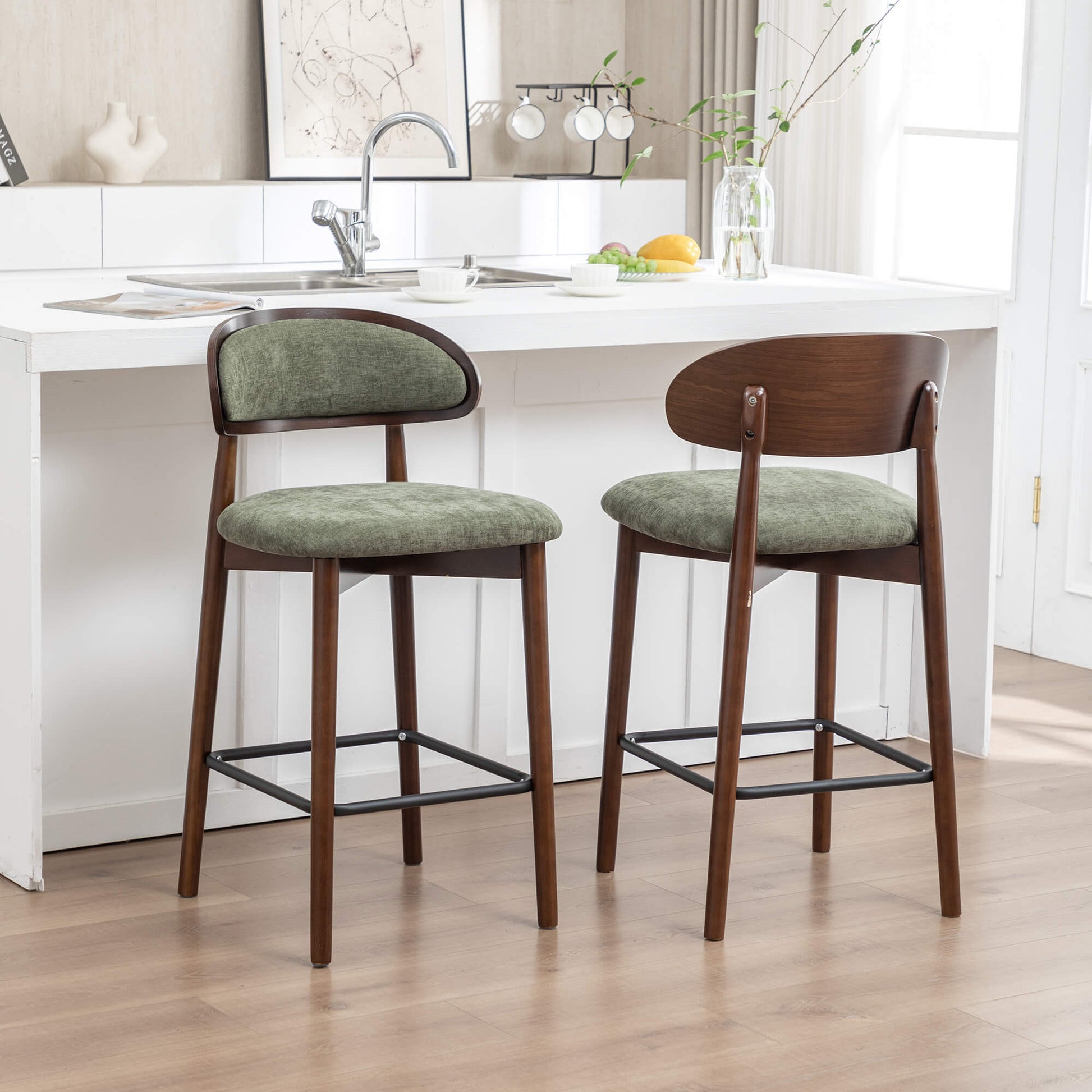 SEYNAR Set of 2/4 Mid-Century Modern 37.4" Bar Stools with Chenille Upholstery