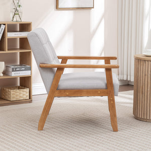 SEYNAR Mid-Century Linen Button-Tufted Accent Chair with Solid Wood Frame(Single/Set of 2)