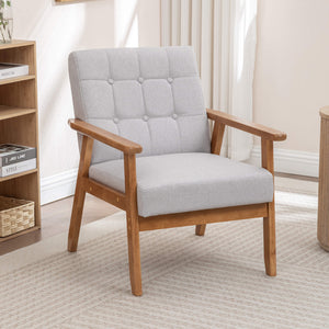 SEYNAR Mid-Century Linen Button-Tufted Accent Chair with Solid Wood Frame(Single/Set of 2)