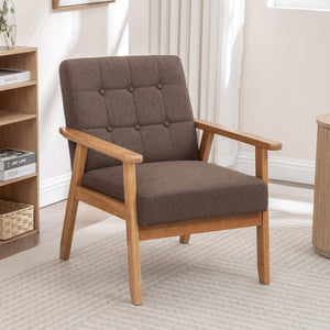 SEYNAR Mid-Century Linen Button-Tufted Accent Chair with Solid Wood Frame(Single/Set of 2)