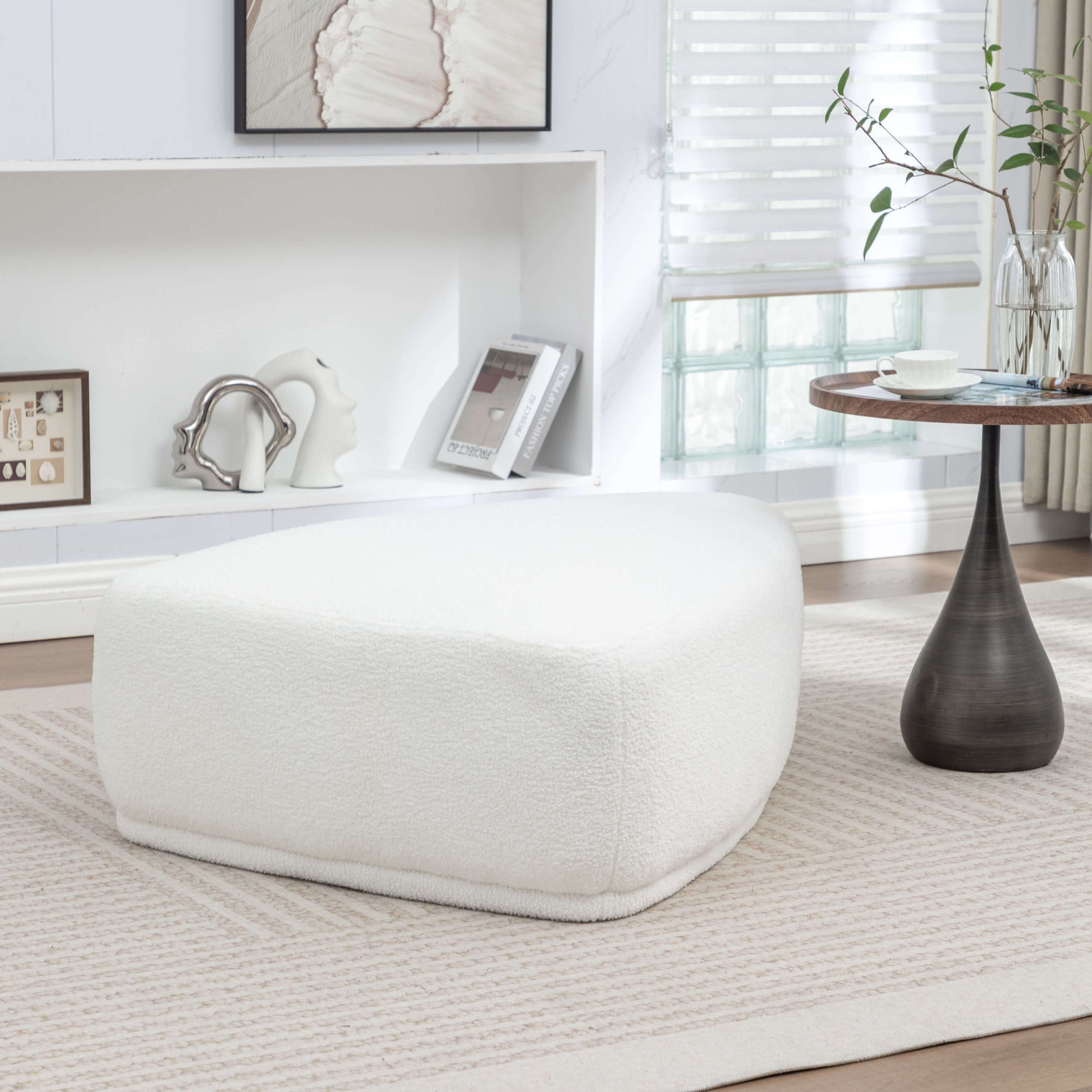SEYNAR Modern 43'' Teddy Fabric Ottoman Bench