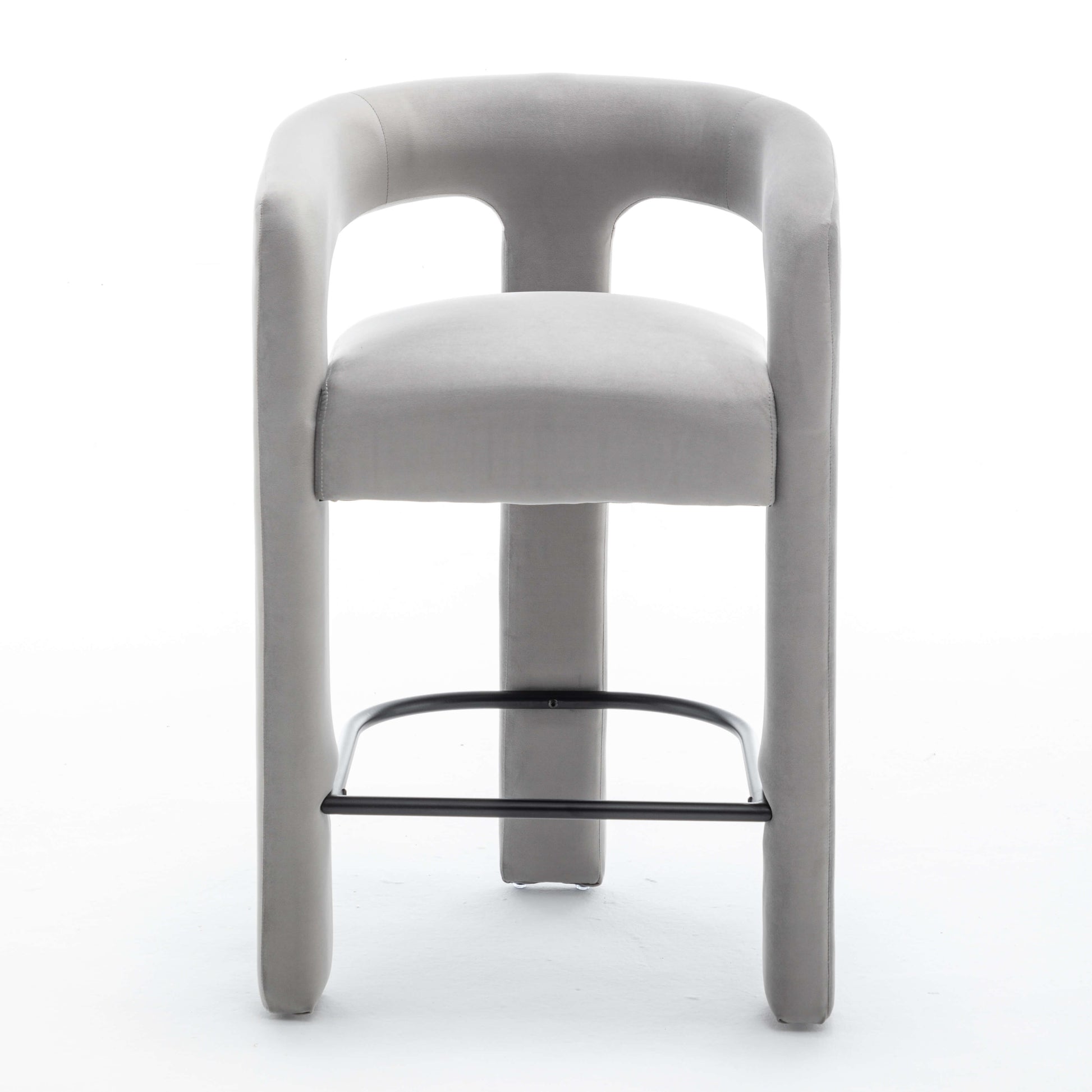 SEYNAR Modern Velvet 34.6''H Fixed Height Open-Back Bar Stool with Metal Footrest(Single/Set of 2)
