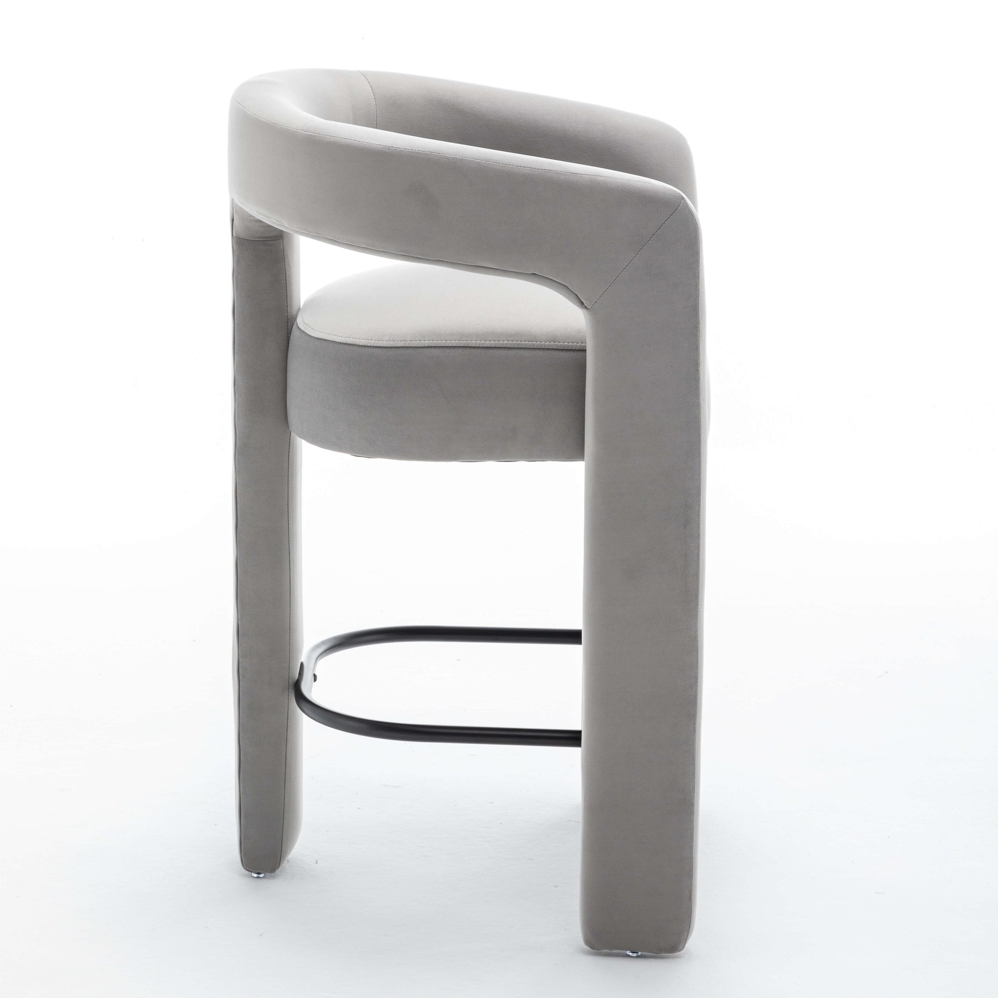 SEYNAR Modern Velvet 34.6''H Fixed Height Open-Back Bar Stool with Metal Footrest(Single/Set of 2)