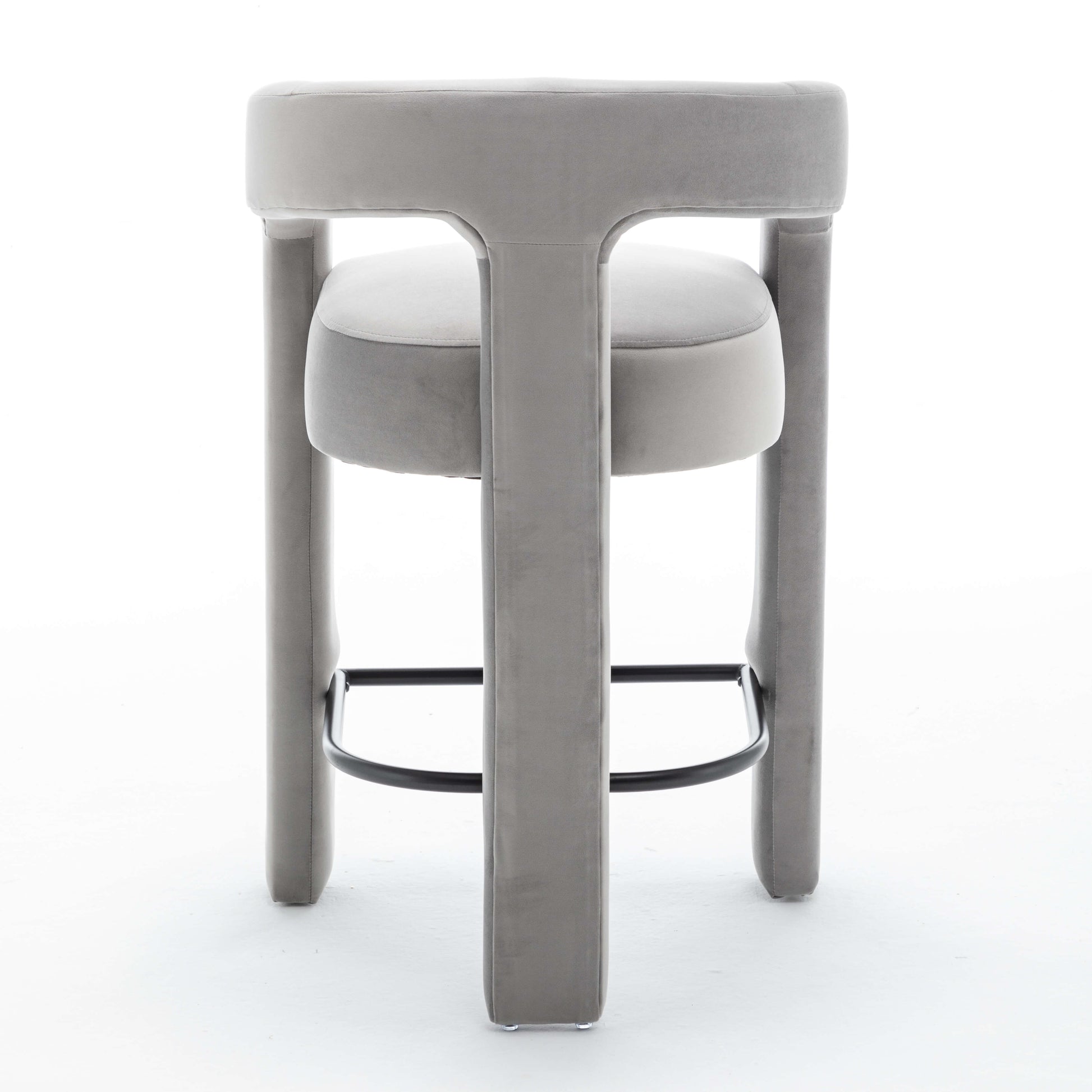 SEYNAR Modern Velvet 34.6''H Fixed Height Open-Back Bar Stool with Metal Footrest(Single/Set of 2)
