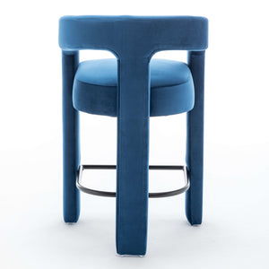 SEYNAR Modern Velvet 34.6''H Fixed Height Open-Back Bar Stool with Metal Footrest(Single/Set of 2)