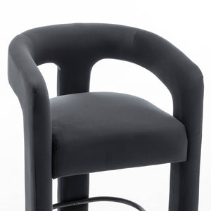SEYNAR Modern Velvet 34.6''H Fixed Height Open-Back Bar Stool with Metal Footrest(Single/Set of 2)
