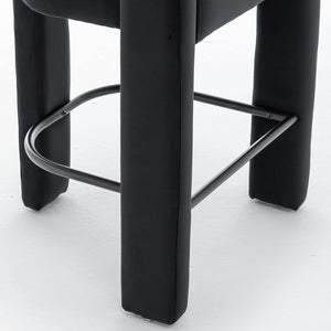 SEYNAR Modern Velvet 34.6''H Fixed Height Open-Back Bar Stool with Metal Footrest(Single/Set of 2)