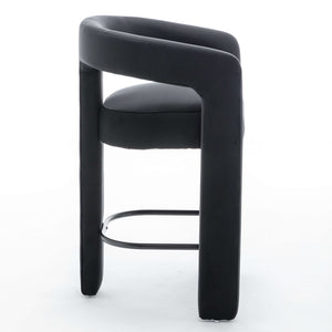 SEYNAR Modern Velvet 34.6''H Fixed Height Open-Back Bar Stool with Metal Footrest(Single/Set of 2)