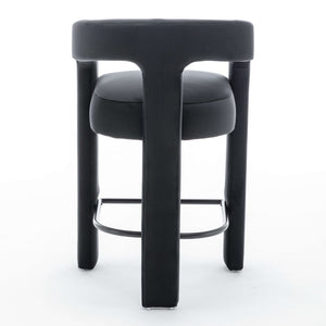 SEYNAR Modern Velvet 34.6''H Fixed Height Open-Back Bar Stool with Metal Footrest(Single/Set of 2)