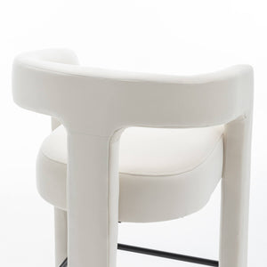 SEYNAR Modern Velvet 34.6''H Fixed Height Open-Back Bar Stool with Metal Footrest(Single/Set of 2)
