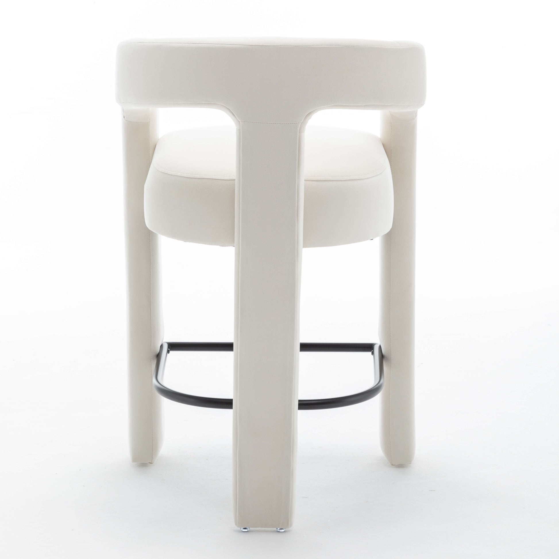 SEYNAR Modern Velvet 34.6''H Fixed Height Open-Back Bar Stool with Metal Footrest(Single/Set of 2)
