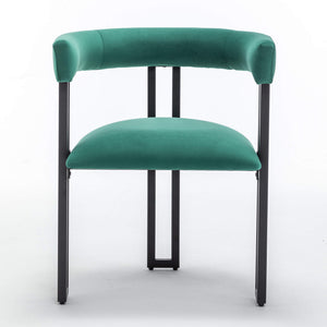 SEYNAR Modern Velvet Dining Chairs Set of 2, Curved Barrel Back Upholstered Armchairs with Black Metal Frame for Dining Room