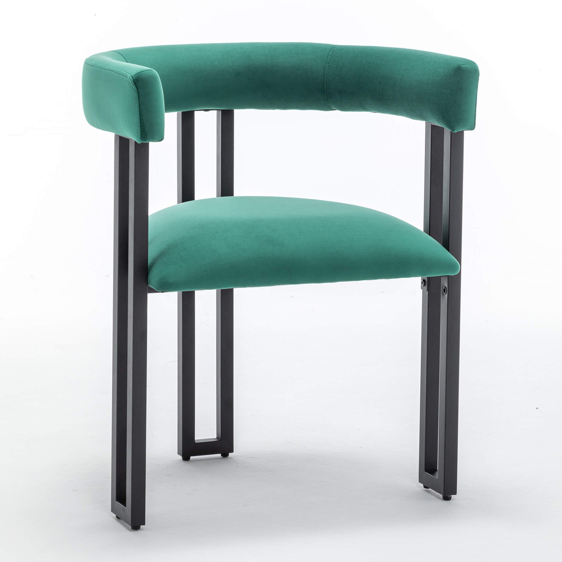 SEYNAR Modern Velvet Dining Chairs Set of 2, Curved Barrel Back Upholstered Armchairs with Black Metal Frame for Dining Room