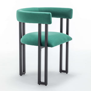 SEYNAR Modern Velvet Dining Chairs Set of 2, Curved Barrel Back Upholstered Armchairs with Black Metal Frame for Dining Room