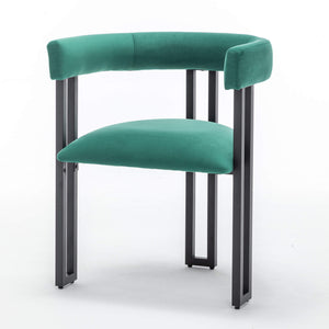 SEYNAR Modern Velvet Dining Chairs Set of 2, Curved Barrel Back Upholstered Armchairs with Black Metal Frame for Dining Room
