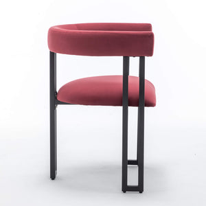 SEYNAR Modern Velvet Dining Chairs Set of 2, Curved Barrel Back Upholstered Armchairs with Black Metal Frame for Dining Room