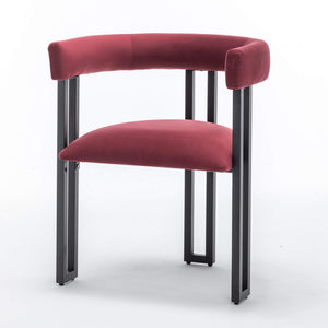SEYNAR Modern Velvet Dining Chairs Set of 2, Curved Barrel Back Upholstered Armchairs with Black Metal Frame for Dining Room