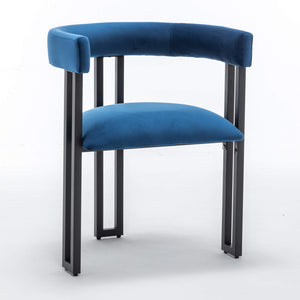 SEYNAR Modern Velvet Dining Chairs Set of 2, Curved Barrel Back Upholstered Armchairs with Black Metal Frame for Dining Room