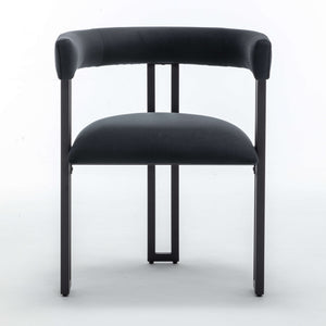 SEYNAR Modern Velvet Dining Chairs Set of 2, Curved Barrel Back Upholstered Armchairs with Black Metal Frame for Dining Room