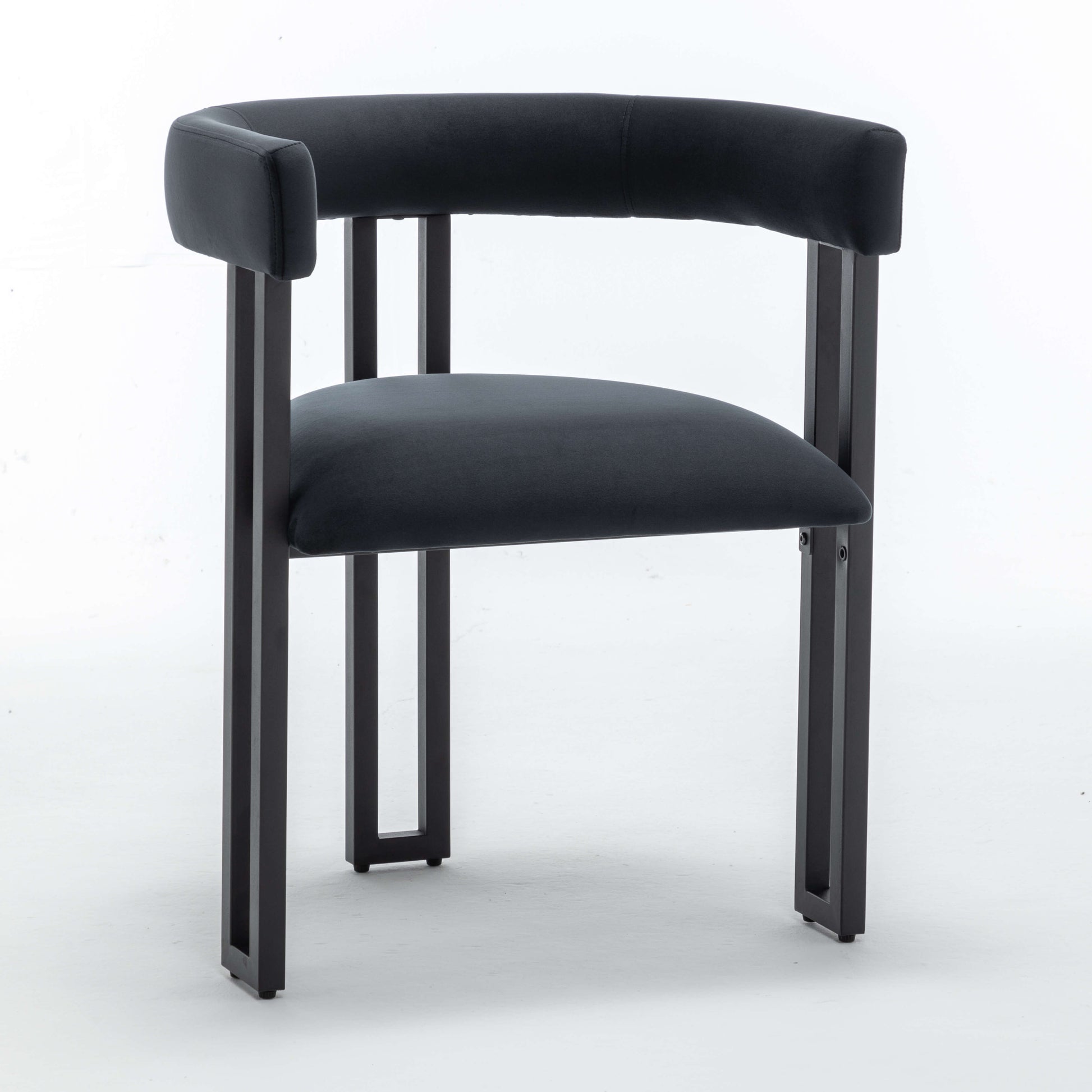 SEYNAR Modern Velvet Dining Chairs Set of 2, Curved Barrel Back Upholstered Armchairs with Black Metal Frame for Dining Room