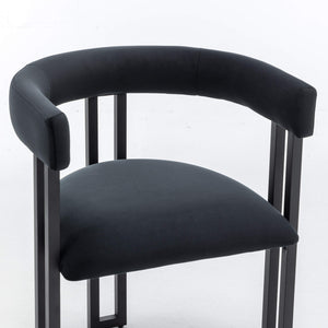 SEYNAR Modern Velvet Dining Chairs Set of 2, Curved Barrel Back Upholstered Armchairs with Black Metal Frame for Dining Room