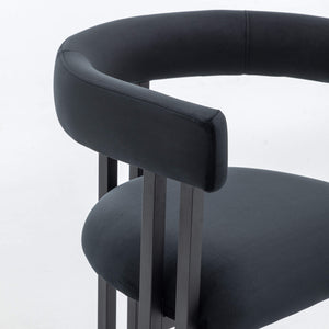 SEYNAR Modern Velvet Dining Chairs Set of 2, Curved Barrel Back Upholstered Armchairs with Black Metal Frame for Dining Room
